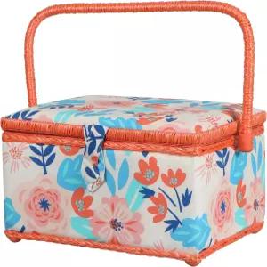 SINGER 40355 탈착식 수납 트레이가 있는 재봉 바구니 꽃무늬 프린트