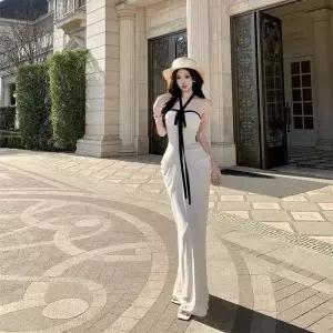 스파이더맨 원피스 여성 레이스 아일릿 이브닝드레스 롱스커트 백 머메이드 OPH1