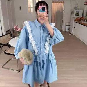 스파이더맨 원피스 여성용 봄 러블리 터틀넥 레이스 긴팔 스트라이프 슬림핏 OPH1