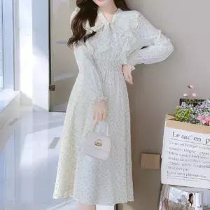 [반애] 플라워 프릴 롱 원피스 꽃무늬 허리밴딩 드레스