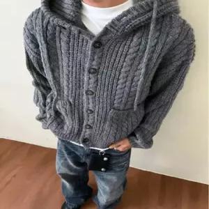 회색 남성용 빈티지 가을 가디건 카디건 스웨터 후드 OP3