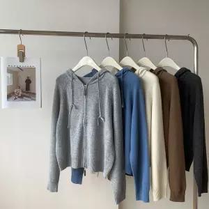 캐주얼 여성 니트 울 후드 가디건 투지퍼 솔리드 코트 CH1