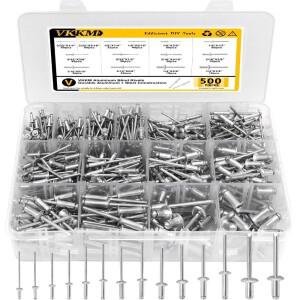 500개/세트 304 스테인리스 스틸 버섯형 리벳 키트 14가지 사이즈 블랙 팝 내구성 있는 라운드 헤드 오픈형