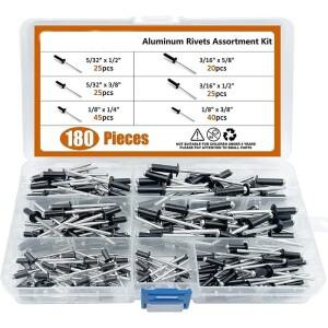 180개 블랙 알루미늄 팝 리벳 머쉬룸 헤드 블라인드 플랫 라운드 스플릿