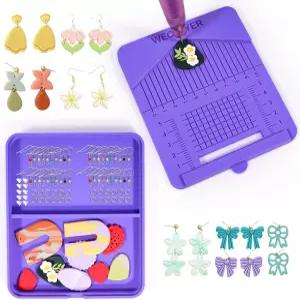 폴리머 클레이 귀걸이 드릴 구멍 가이드 보관할 수 있는 브러시와 두 개의 트레이가 주얼리 조립 스테이션