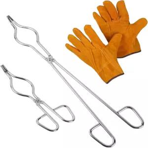 KEILEOHO 16인치 및 8인치 도가니 집게 일반 장갑 세트 스테인리스 스틸 전문가용 키트 금속 정제 주조