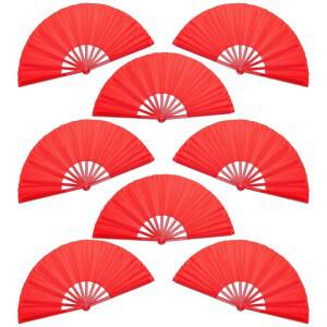 라웨이 8팩 대형 접이식 손 선풍기, 휴대용 중국 쿵푸 태극 빨간색 나일론 천 빈티지 선풍기 르네상스 여성/남성 공연, 춤, 장식, 축제, 13인치
