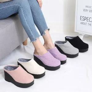 여자 겨울 따뜻한 털안감 웨지 슬리퍼