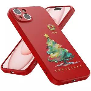 ELESNOW 아이폰 15 플러스 케이스, 크리스마스 폰 케이스, 크리스마스 트리의 귀여운 아트 디자인, 가볍고