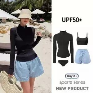 수피 여친 투피스 스포츠 비키니 긴팔 바캉스룩 수영복 래쉬가드 비치웨어 JEN1