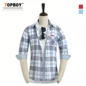 [탑보이][탑보이] 노멀 4줄 체크 배색 7부셔츠 (MN348)