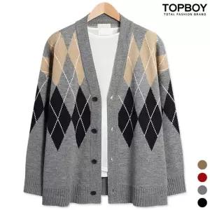 [탑보이][탑보이] 컬러배색 오버핏 아가일 가디건 (TR843)