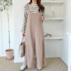 [옷자락]여성 폴리스판 여유로운 와이드 민소매 점프수트