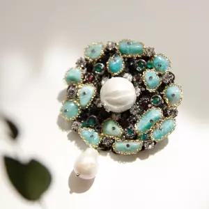 [제이로렌]바이데이지 12월탄생석 터키석 진주브로치 Bh0218_21