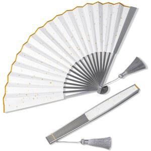 티수르 대형 티타늄 접이식 손 선풍기, 중국 쿵푸 태극권 선풍기 축제, 매일 휴대할 수 있는 남성용 Edc 장비 및 가젯(화이트 스테인리스 스틸)