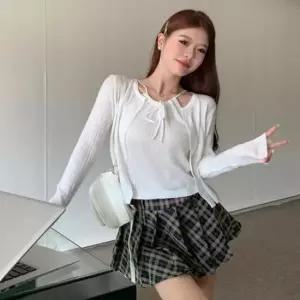 [옷은날개] 여자 2컬러 홀터넥 리본끈 나시 가디건 세트