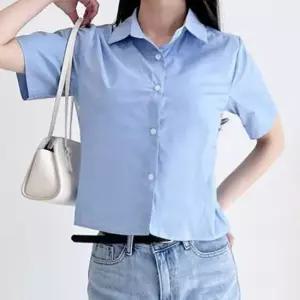 [옷은날개] 심플 베이직 반팔셔츠 여름 크롭기장 얇은셔츠 데일리