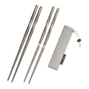 천 개의 바람 티타늄 젓가락, 접이식 경량 재사용 가능한 캠핑용 식기, 캠핑 배낭 하이킹 홈용 수납 가방, 2켤레