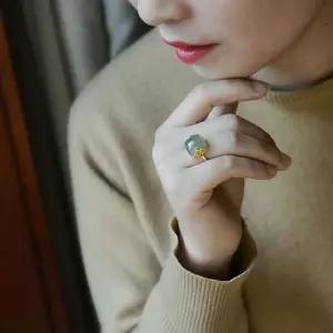 반지 청옥 옥 오픈 구름 레트로 자연주의 우아한 주얼리