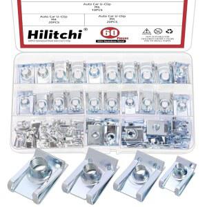 힐리치 60Pcs 4사이즈 U 스타일 클립온 너트 M4 M5 M6 M8 타입 아연 도금 패스너 압출 클립 자동차 패널 범퍼용