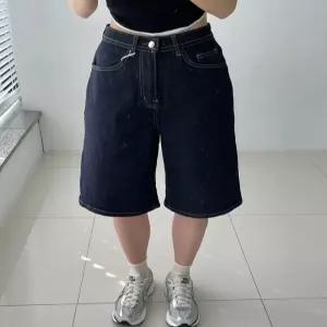 여성 스판 밴딩 논페이드 버뮤다 생지 데님 청반바지