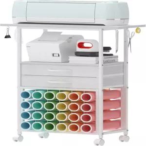 VENNQD 크리컷 머신 호환 오거나이저 및 수납 스탠드 24개 비닐 롤 홀더 2개 패브릭 서랍 액세서리