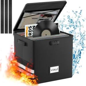 잠금 장치가 있는 온비피브 비닐 레코드 보관함 100개 이상의 12인치 위한 방수 정리함 - 앨범 컬렉션용