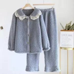 패밀리잠옷 레이스카라 뽀글이 양털 수면잠옷 바지 밑단프릴 세트