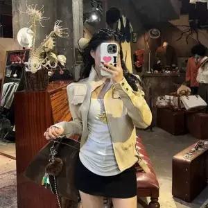 여사친 빈티지 가을 하이넥 상의 무스탕 긴팔 자켓 코트 OP3