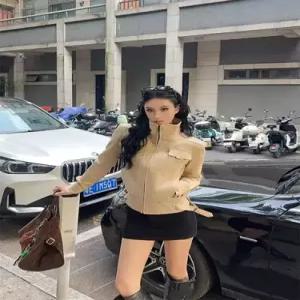 빈티지 가을 여자 긴팔 코트 무스탕 하이넥 재킷 상의 OP3