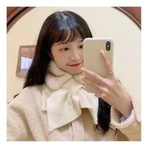 겨울 밍크 리본 퍼 울 목도리 머플러 여자 선물 쁘띠 니트