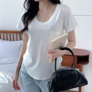 여성 반팔티 브이넥 무지티 면티 스판 데일리 티셔츠 슬림핏