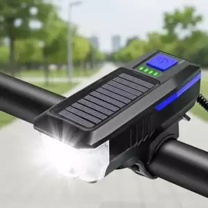 [콩심팥심]태양광 충전식 자전거 경음기 전조등 블루 고휘도 LED 라이트 3단