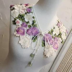 여성 자수꽃 탈부착 페이크카라 넥카라 넥케이프 포인트 세일러 케이프