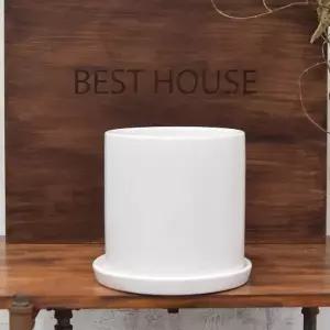 심플 인테리어 화분 흰색 세라믹 미드사이즈 18cm 원형 플랜터