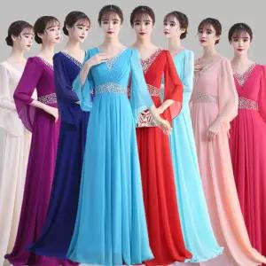 아우얼스룸 브이넥 여신 보석 드레스 합창단 단체