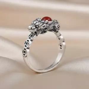 재물 지킴이 행운의 비휴 원석 은 엽전 실서 오픈형 링