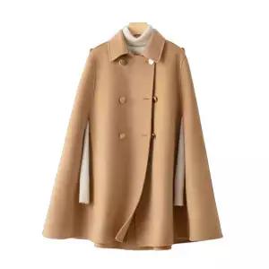 여성 겨울 캐시미어 양털 더블 코트 케이프