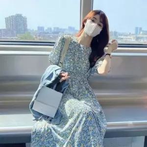 [라일리여성의류] Rly 여성 꽃무늬 패턴 플라워 반팔 퍼프 원피스 여름