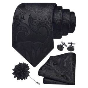 남성용 구슬레슨 페이즐리 넥타이 세트 3.15인치 라펠 핀 행커치프 커프스 링크