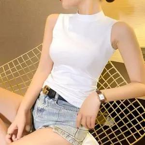 여성 반목 티셔츠 소프트 쫀쫀 이너 나시티 넥라인 레이어드