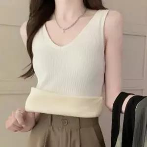 여성 겨울 융털 기모 이너 와이드 나시 티셔츠 44 55 66 77 블랙