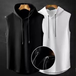 남자 후드 티셔츠 슬리브리스 런닝 웨이트 트레이닝 상의 헬스