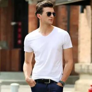 남성 V넥 심리스 쿨티셔츠 무봉제 냉감 반팔티 여름 노라인