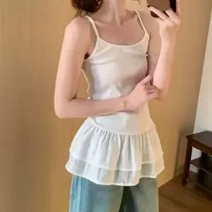 여성 무지 롱 프릴 쉬폰 민소매 레이어드 이너 나시 여자이너티