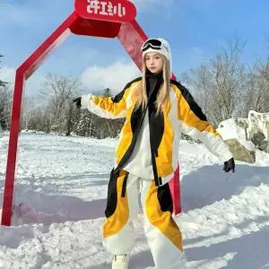 여성용 오렌지 블랙 스키복 슈트 야외 세트 가을겨울