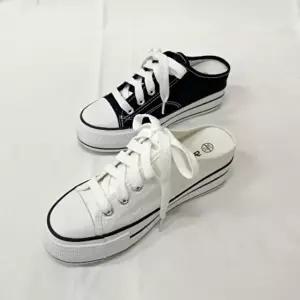 [옷자락]여성 높이조절 캐주얼 통굽 캔버스 뮬 운동화