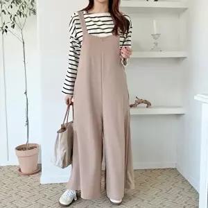 [옷자락]여성 폴리스판 여유로운 와이드 민소매 점프수트