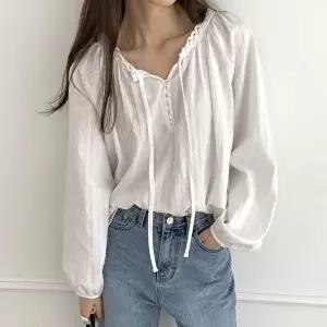 [유야]여성 넥스트링 면 레이스 퍼프 블라우스 SBL0058 봄 여름