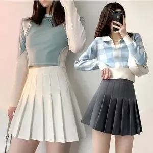 단색 무지 디자인 여성 여름 플 주름 밴딩 스커트